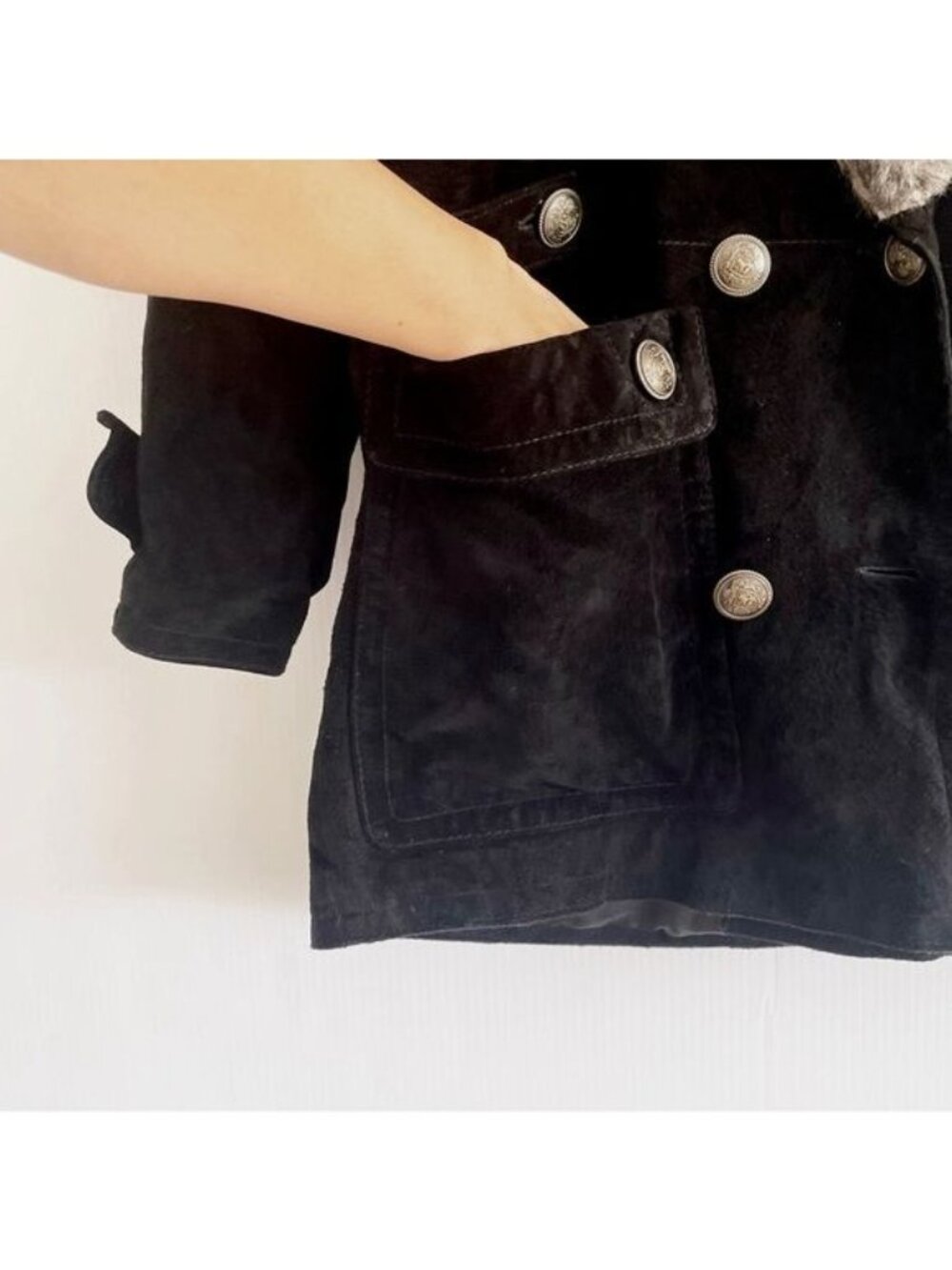 La Covina 100% Genuine Leather and Faux Fur collar winter Coat Small - Picture 3 of 13